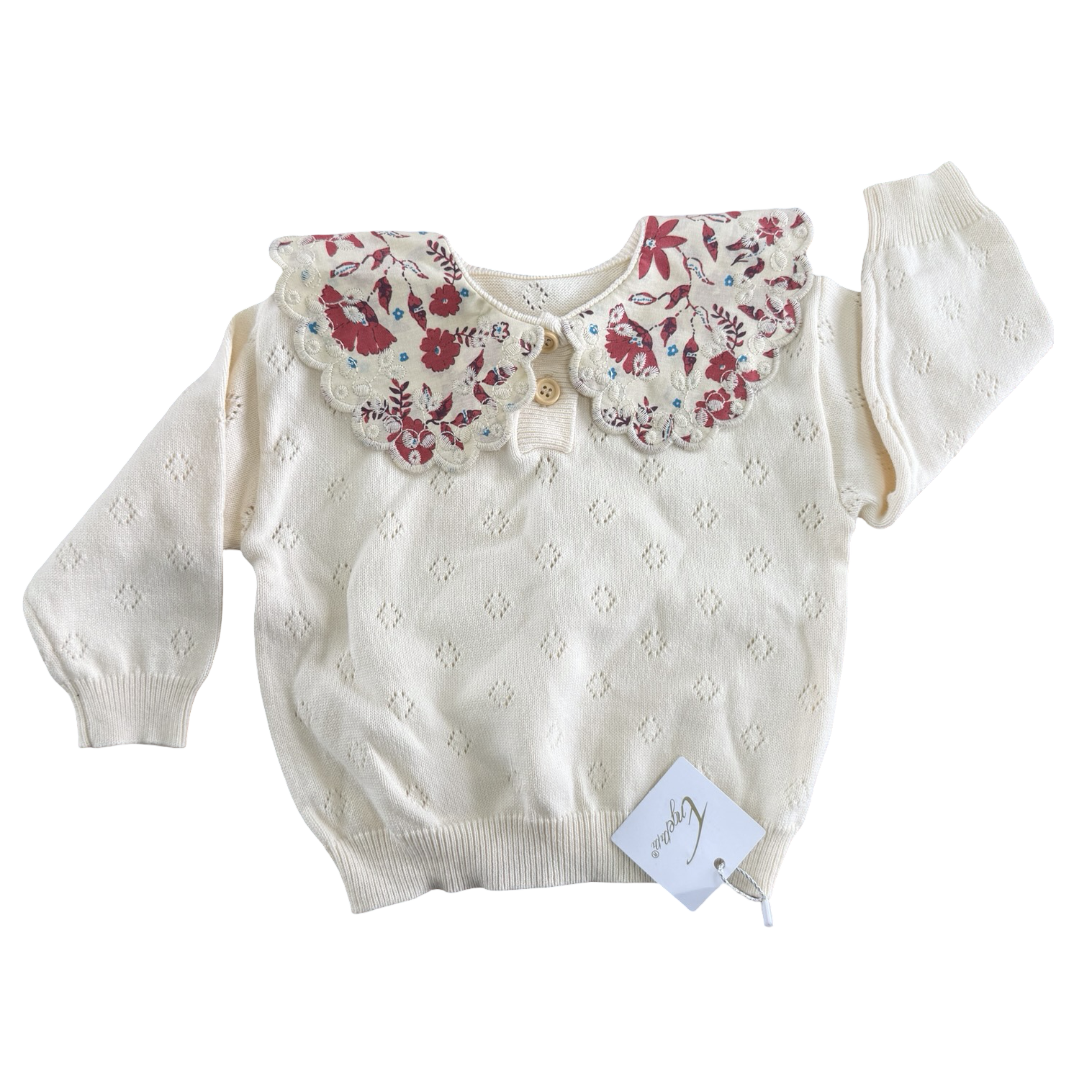 6-12M NEW Cream jersey with scallop floral collar - Engepapa