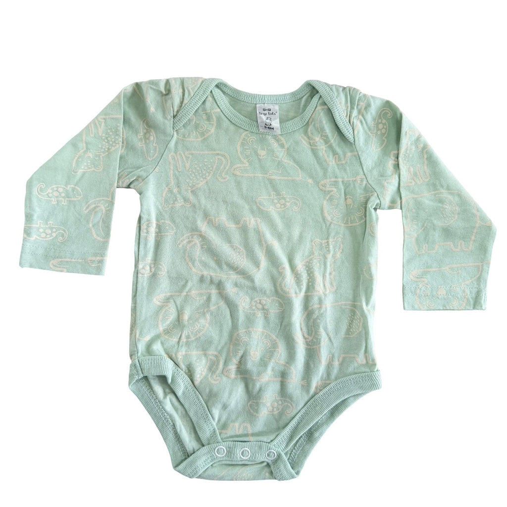 3-6M Mint green & green lion bodysuit - Tiny Tots