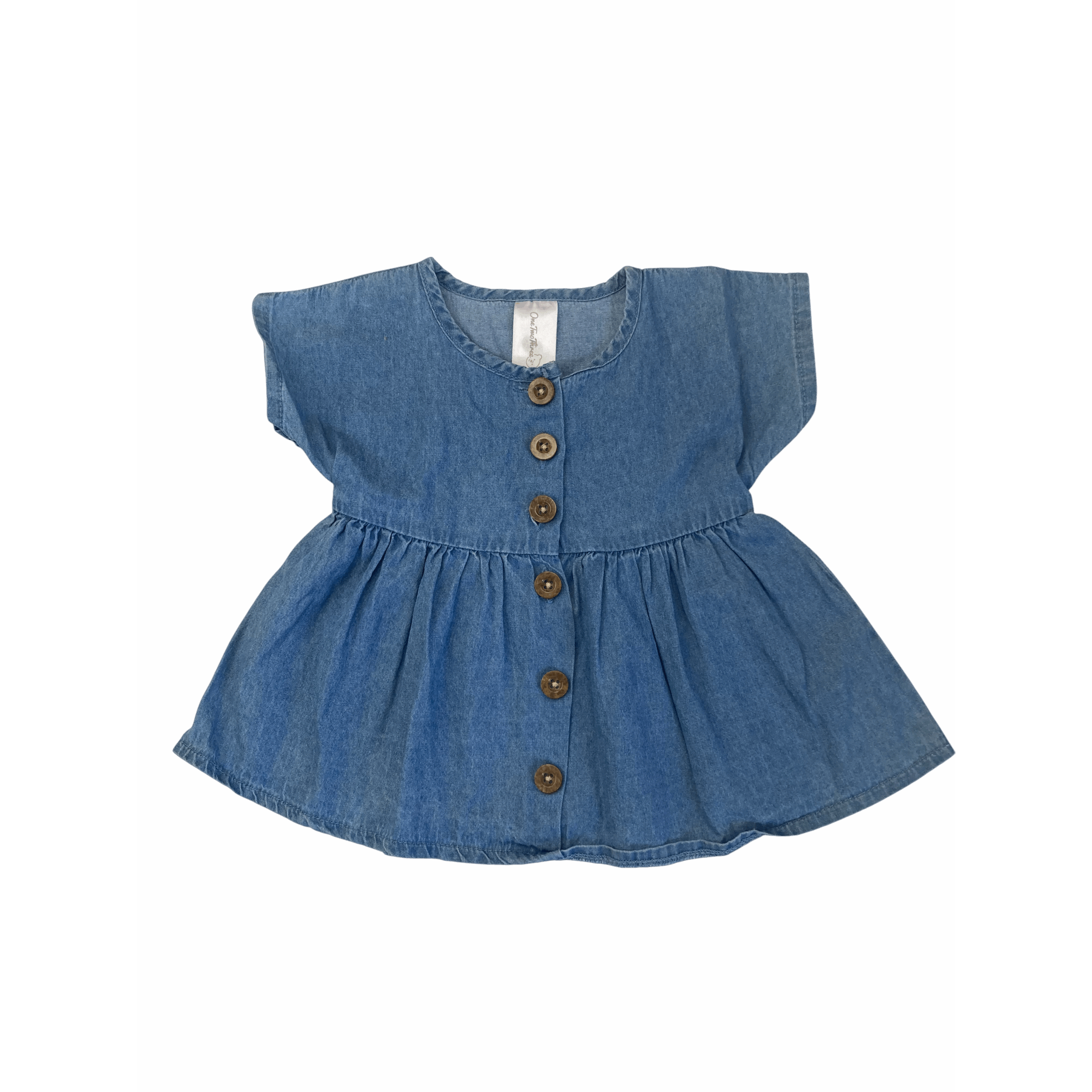 3-6M Light Blue Denim Button Down Peplum Blouse - OneTwoThree