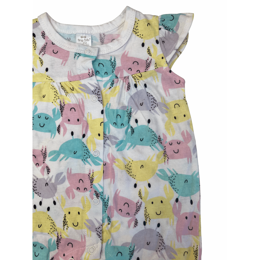 0-3M White & Pastel Crab Snap Romper - Tiny Tots