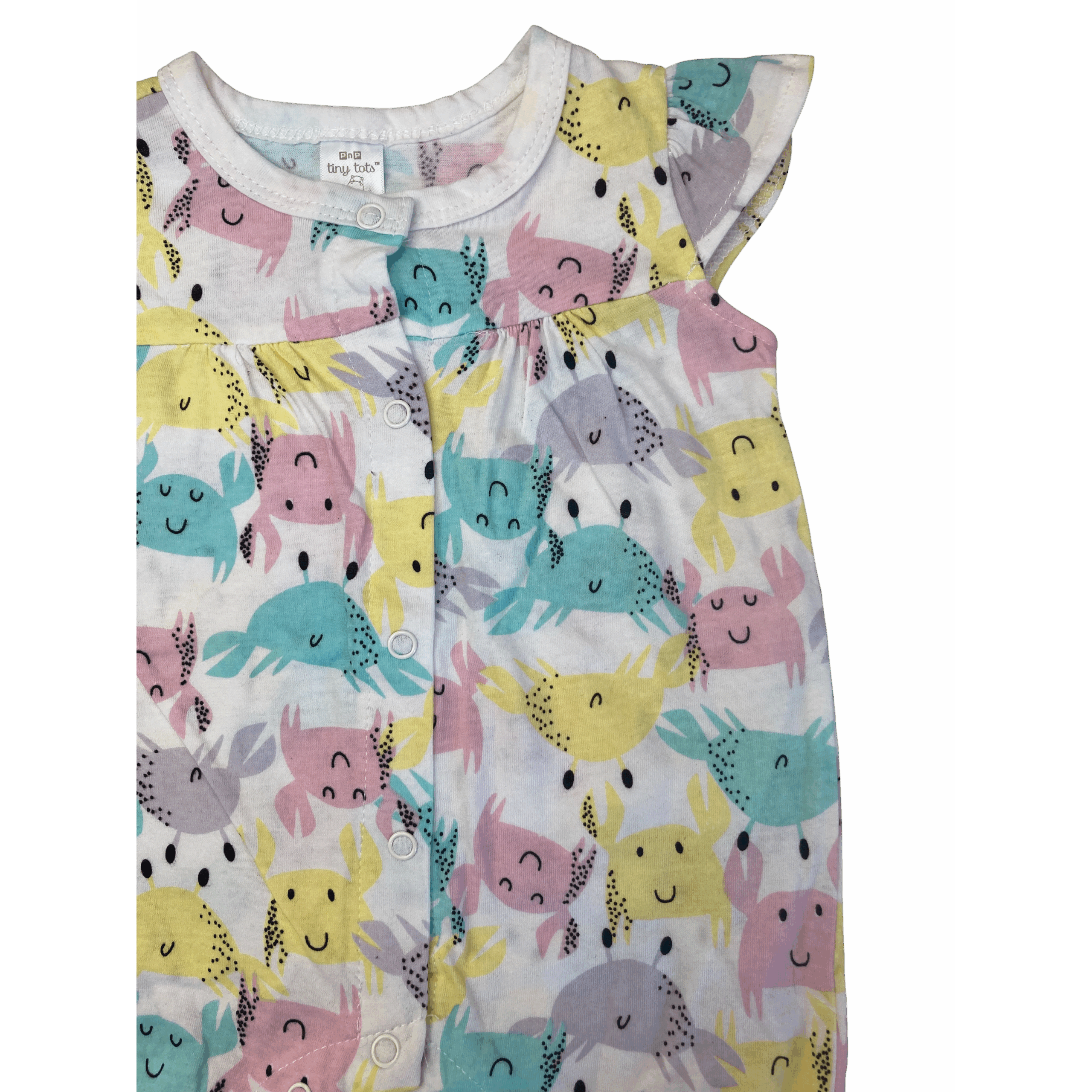 0-3M White & Pastel Crab Snap Romper - Tiny Tots