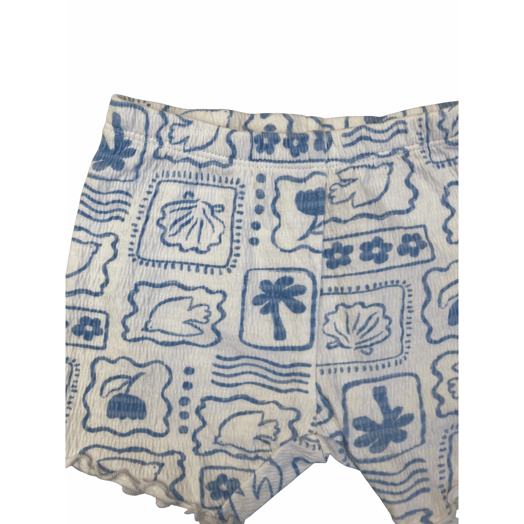 3-6M White & Blue Coastal Stamp Bicycle Shorts - Woolworths