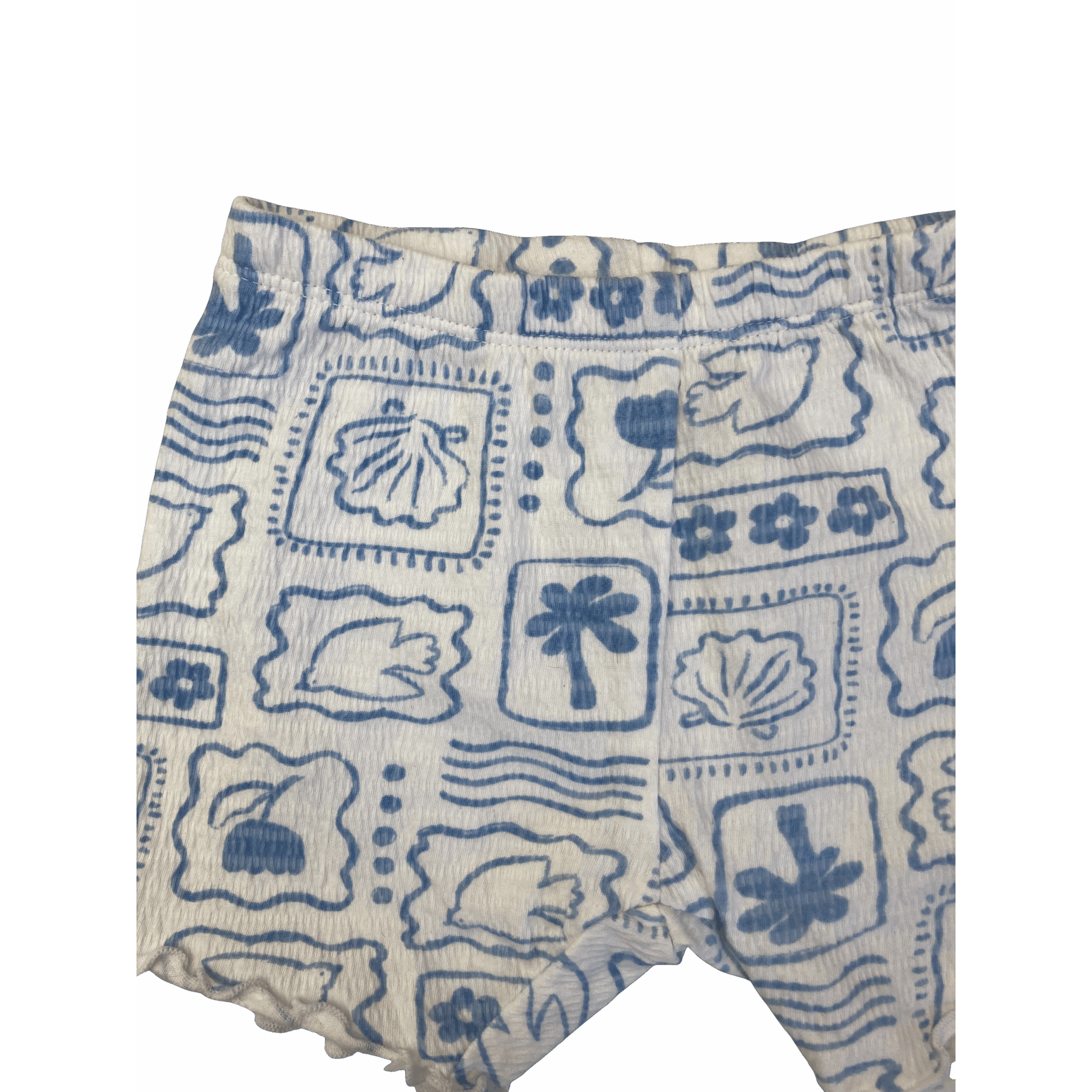 3-6M White & Blue Coastal Stamp Bicycle Shorts - Woolworths