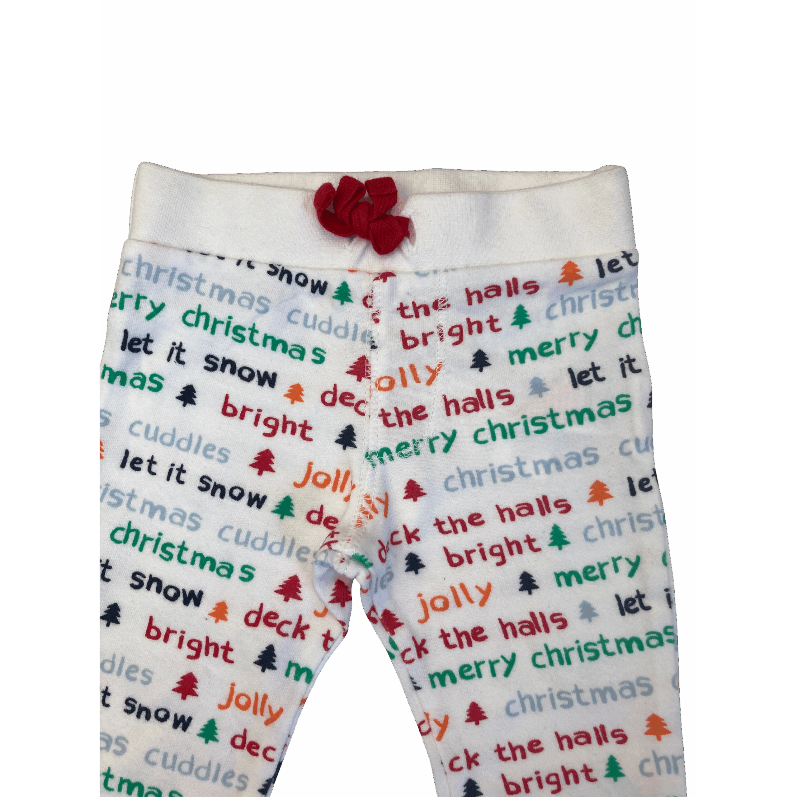 0-3M White Colourful Christmas Leggings - F&F