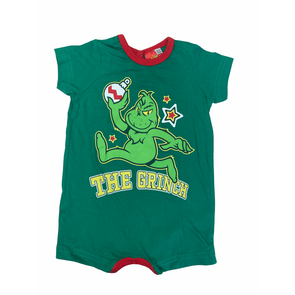 0-3M Green Grinch Christmas Romper - Real