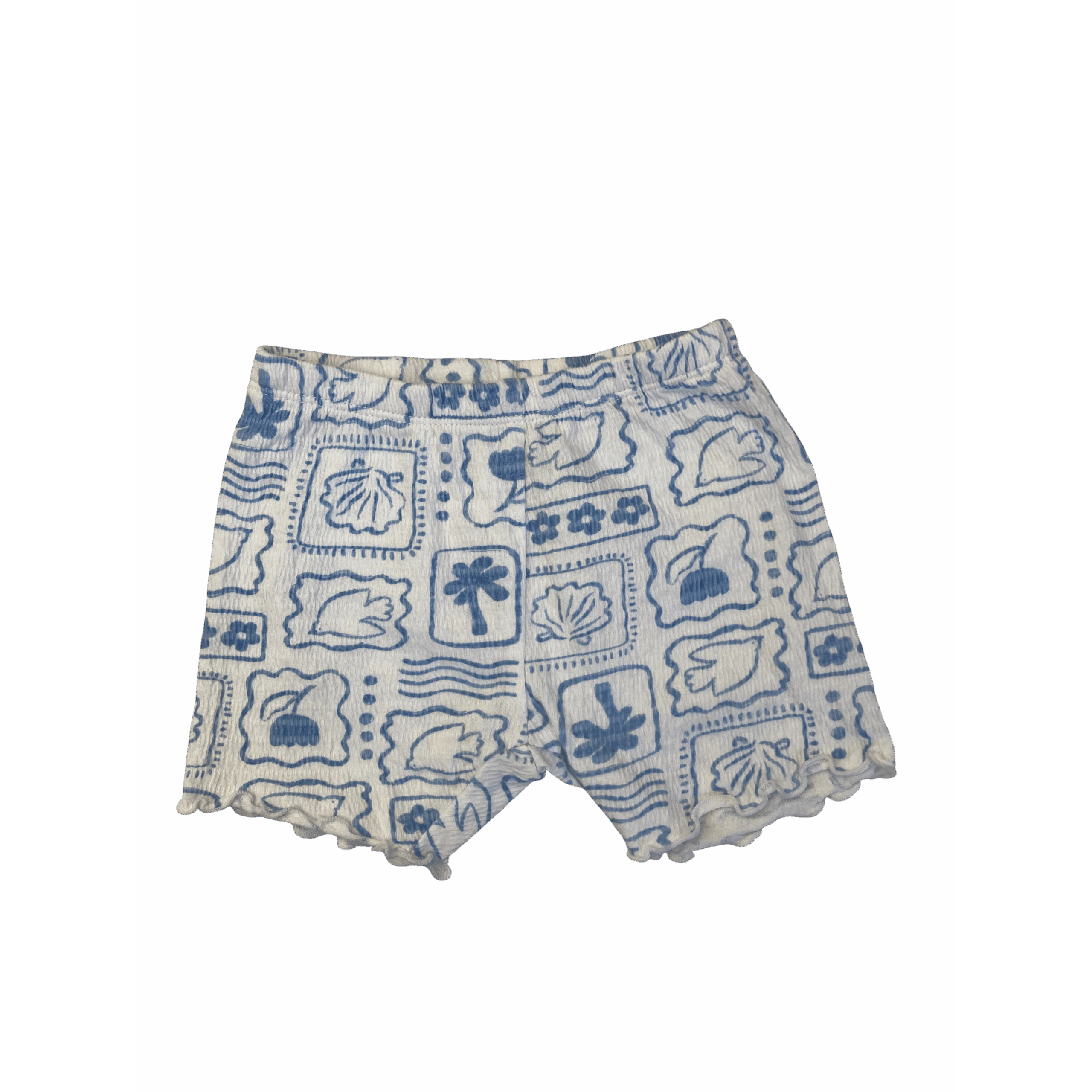3-6M White & Blue Coastal Stamp Bicycle Shorts - Woolworths