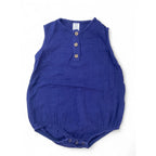18-24M Navy Blue Half Button Cotton Gauze Romper - Tiny Tots