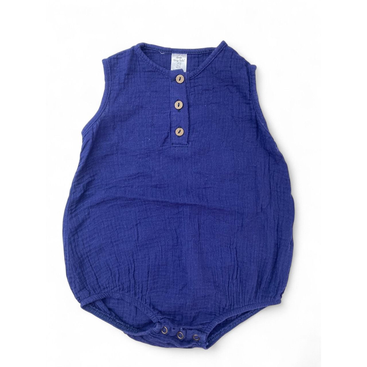 18-24M Navy Blue Half Button Cotton Gauze Romper - Tiny Tots