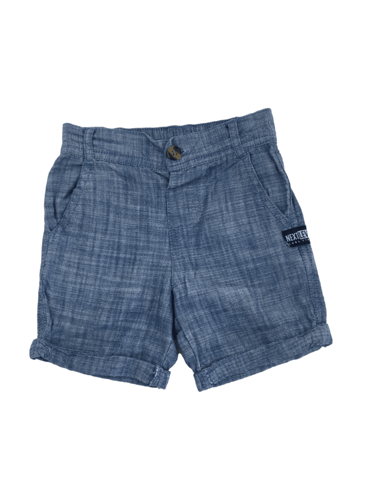 6-12M Light Blue Textured Cotton Button Shorts - Ackermans - Petit Fox