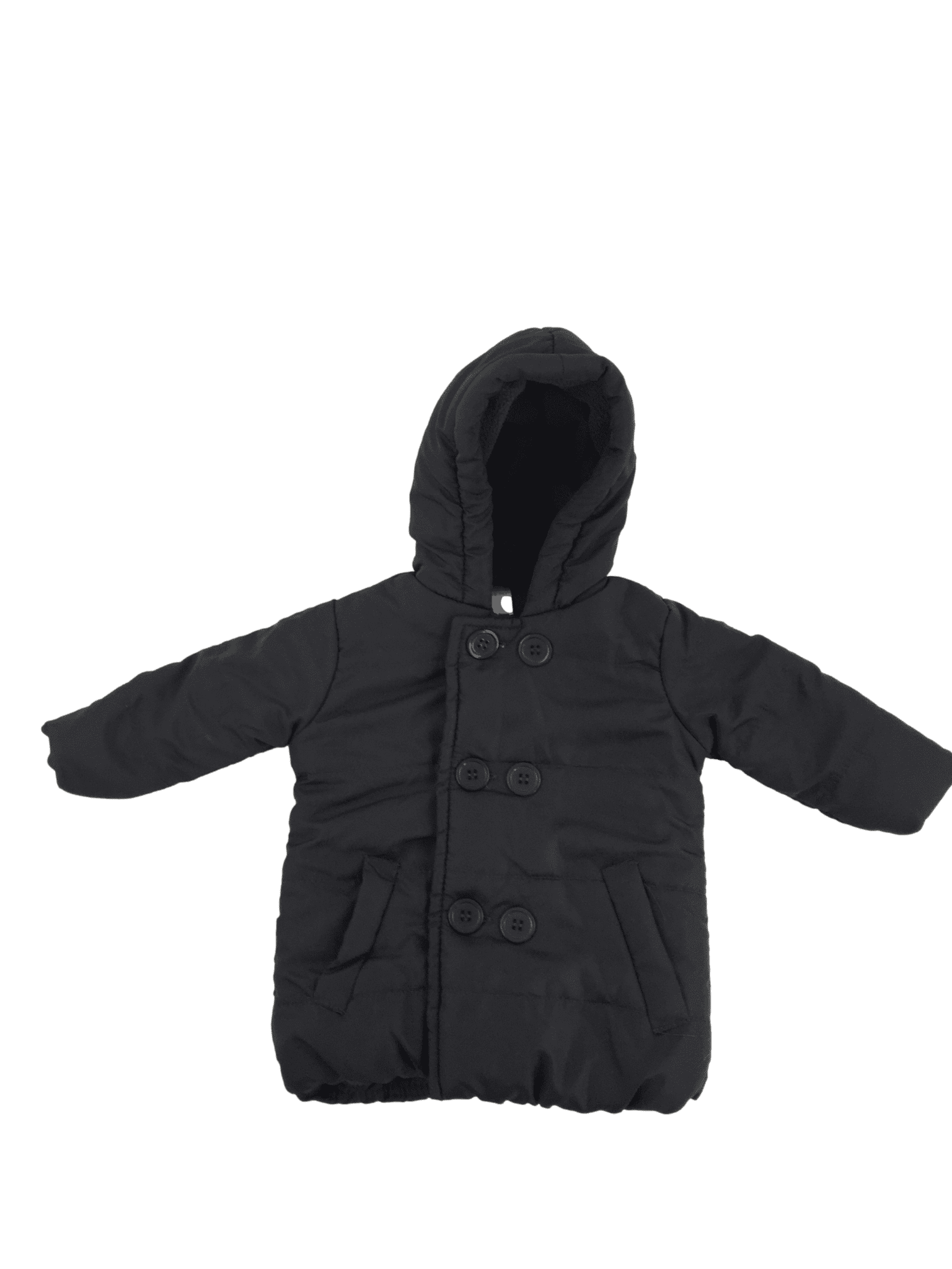 3-6M Black Puffer Fleece Lined Double Breasted Hooded Jacket ...