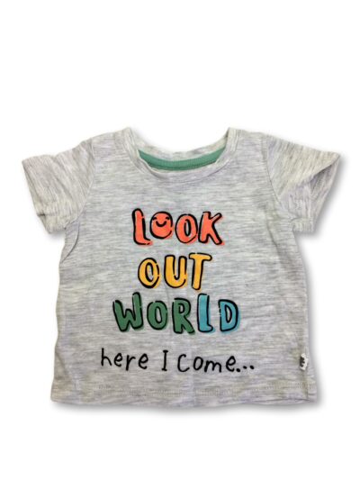 1-3M Light Grey Melange "Look Out World" T-shirt - Woolworths