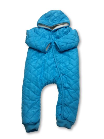 12-18M Blue Fleece Lined Quilted Snap Onesie - Tiny Tots