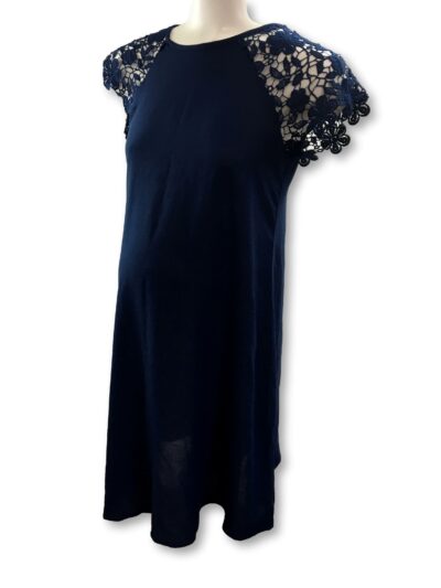 Size Small - Dark Blue Crochet Lace Sleeve Maternity Dress - Shein