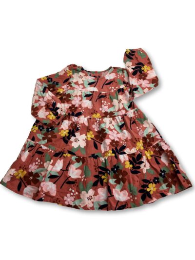 4Y Dusty Pink Floral Tiered Corduroy Dress - Woolworths