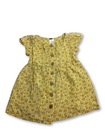 2-3Y Yellow & White Daisy Check Button Dress - Qtee
