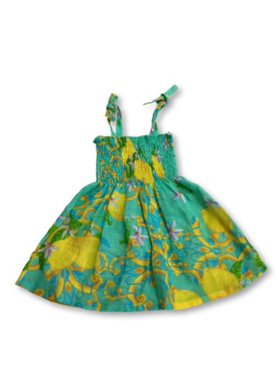 3M Teal & Yellow Cotton Shirred Lemon Print Dress