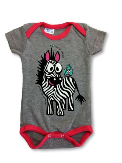 3-6M Grey & Pink Piped Zebra Bodysuit - Naughty Monster Clothing